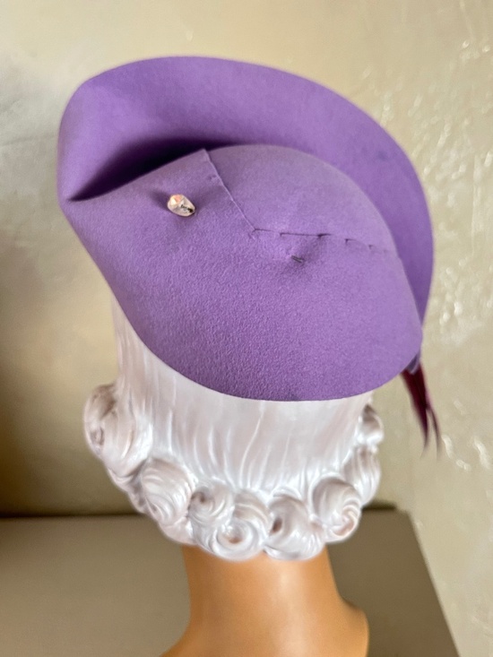 RADIANT 1940\'s PURPLE FELT HAT + UPTURNED BRIM  + MATCHING LONG FEATHER & QUILL main image 11